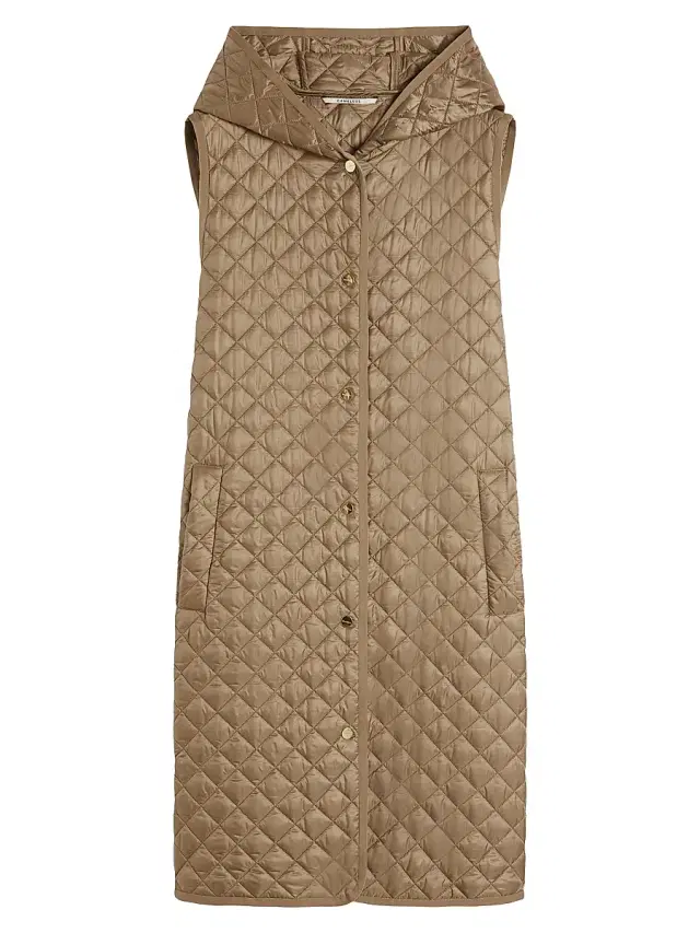 Max Mara Women's Long Water Repellent Canvas Padded Gilet - Hazelnut Brown