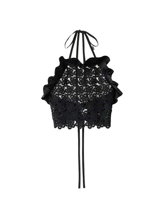Women's Macramé Pinafore Top - Black