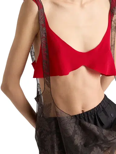 Prada Women's Crepe De Chine Top - Red | Thumbnail 3
