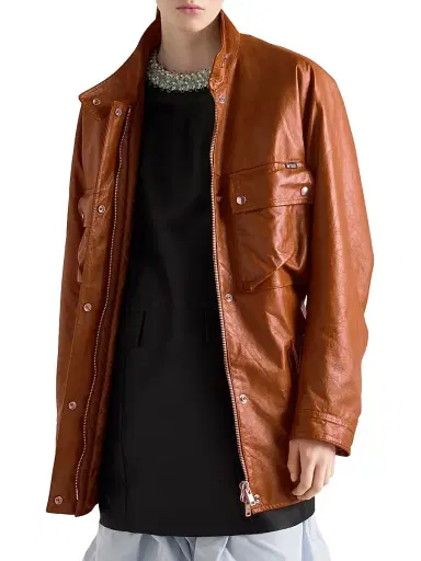 Prada Women's Antiqued Leather Caban Jacket - Brown - Size 4 | Thumbnail 2 Prada Women's Antiqued Leather Caban Jacket - Brown - Size 4 | Thumbnail 2