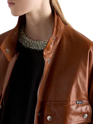 Prada Women's Antiqued Leather Caban Jacket - Brown - Size 4 | Thumbnail 4 Prada Women's Antiqued Leather Caban Jacket - Brown - Size 4 | Thumbnail 4