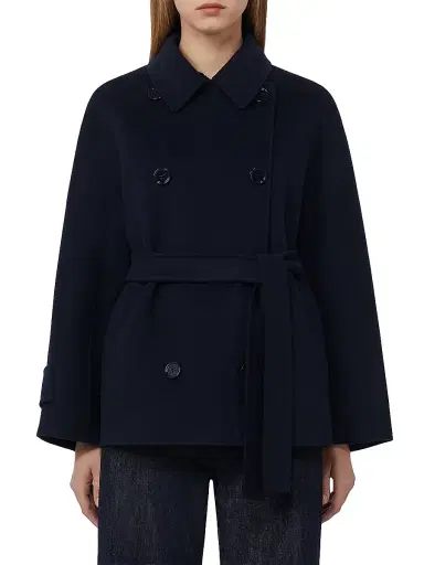 Max Mara Women's Double Breasted Pure Wool Cropped Coat - Midnight Blue - Size 16 | Thumbnail 2
