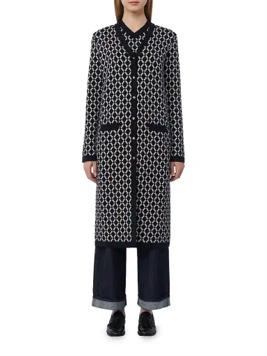 Max Mara Women's Long Jacquard Wool Cardigan - Ultramarine - Size XL | Thumbnail 2