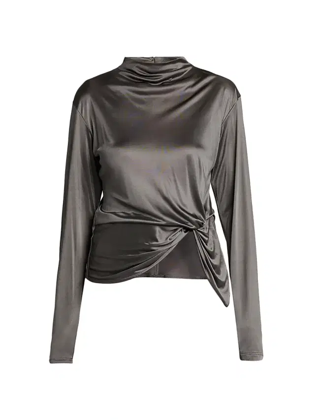 Giorgio Armani Women's Gathered Mock Turtleneck Top - Lava Smoke