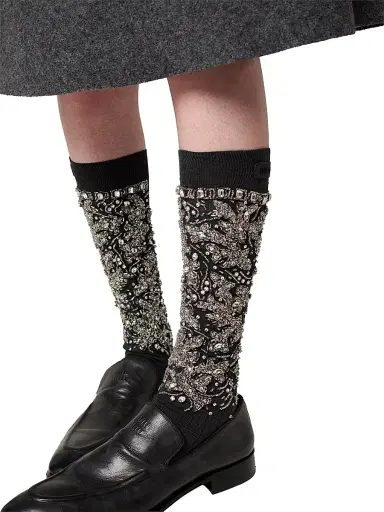 Miu Miu Women's Silk Socks - Grey - Size 5 | Thumbnail 2 Miu Miu Women's Silk Socks - Grey - Size 5 | Thumbnail 2