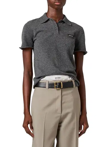Miu Miu Women's Cashmere Polo Shirt - Grey - Size 8 | Thumbnail 2