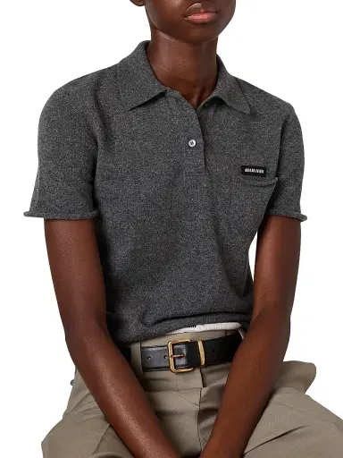 Miu Miu Women's Cashmere Polo Shirt - Grey - Size 8 | Thumbnail 4