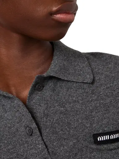 Miu Miu Women's Cashmere Polo Shirt - Grey - Size 8 | Thumbnail 5