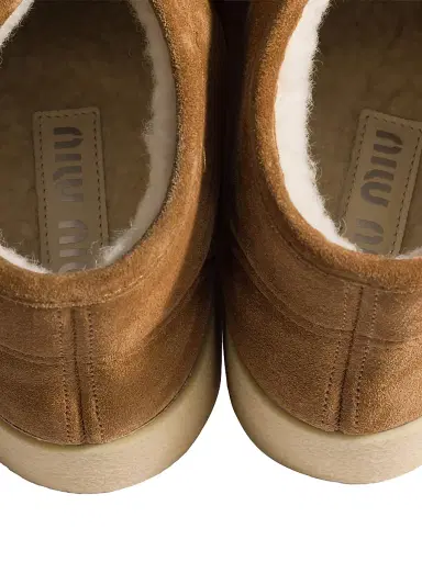 Miu Miu Women's Suede and Shearling Slip-On Booties - Brown | Thumbnail 3 Miu Miu Women's Suede and Shearling Slip-On Booties - Brown | Thumbnail 3