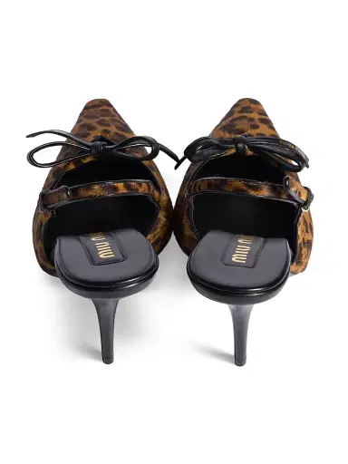 Miu Miu Women's Printed Leather Slingback Pumps with Bow - Beige Khaki - Size 10 | Thumbnail 2