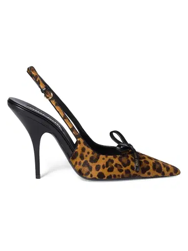 Miu Miu Women's Printed Leather Slingback Pumps with Bow - Beige Khaki - Size 10 | Thumbnail 1