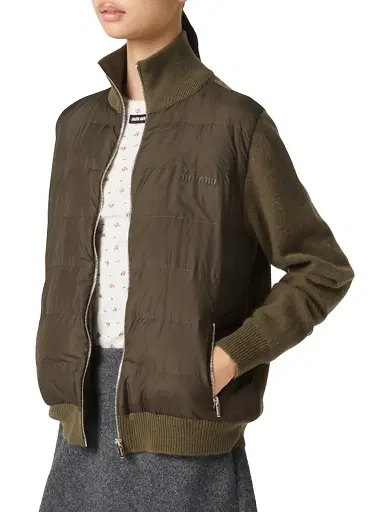 Miu Miu Women's Down-Filled Cashmere Zipper Cardigan - Green | Thumbnail 2