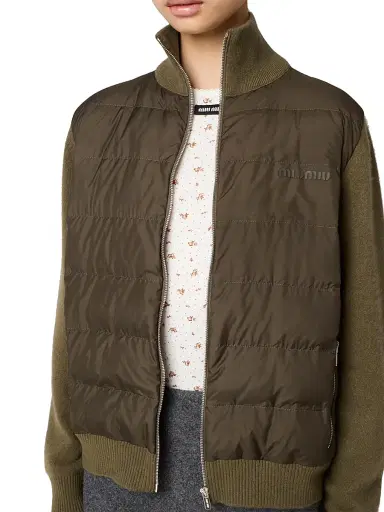 Miu Miu Women's Down-Filled Cashmere Zipper Cardigan - Green | Thumbnail 4