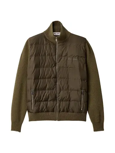 Miu Miu Women's Down-Filled Cashmere Zipper Cardigan - Green | Thumbnail 1