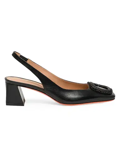 Santoni Women's Corolle Leather Slingback Pumps - Black - Size 9.5 | Thumbnail 1 Santoni Women's Corolle Leather Slingback Pumps - Black - Size 9.5 | Thumbnail 1