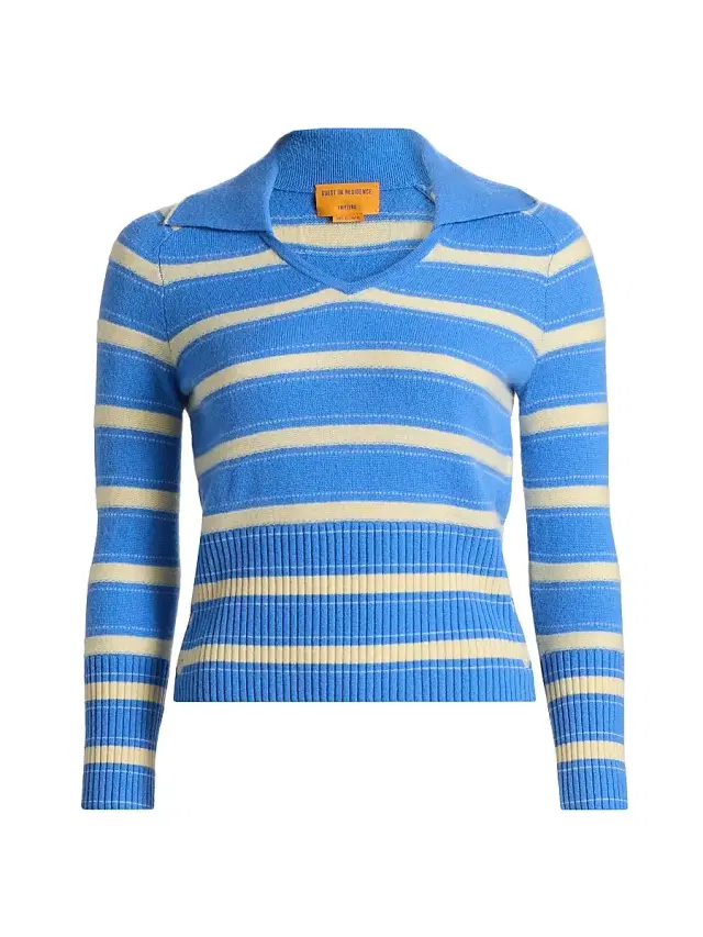 Guest In Residence Women's Port Stripe Cashmere Polo Top - Sail Combo