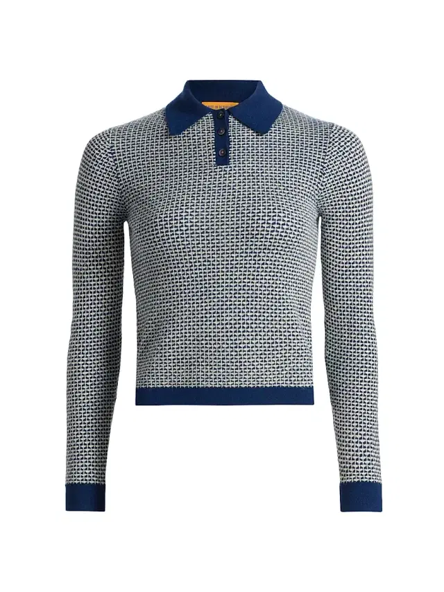 Women's Pique Shrunken Polo Top - Navy Combo