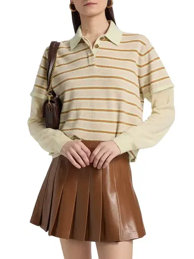 Guest In Residence Women's Striped Cashmere Layered Rugby Top - Limewash Combo - Size Small | Thumbnail 3 Guest In Residence Women's Striped Cashmere Layered Rugby Top - Limewash Combo - Size Small | Thumbnail 3