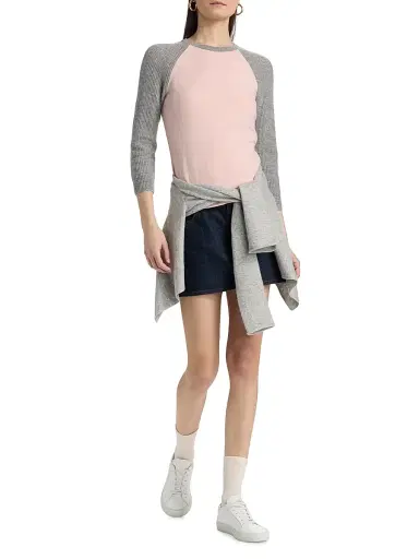 Guest In Residence Women's Cashmere Baseball T-Shirt - Powder Pink Heather Grey | Thumbnail 2