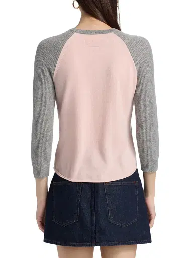 Guest In Residence Women's Cashmere Baseball T-Shirt - Powder Pink Heather Grey | Thumbnail 5