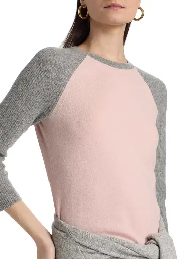Guest In Residence Women's Cashmere Baseball T-Shirt - Powder Pink Heather Grey | Thumbnail 6