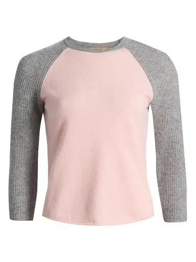 Guest In Residence Women's Cashmere Baseball T-Shirt - Powder Pink Heather Grey | Thumbnail 1