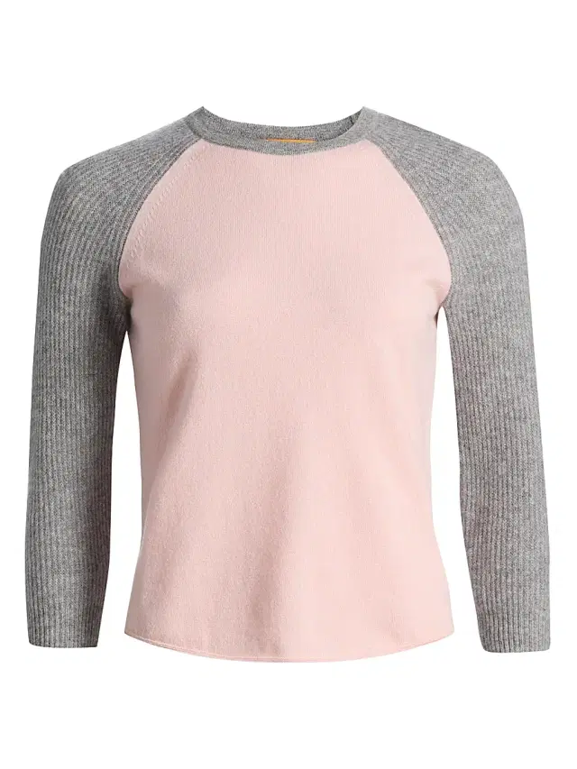 Women's Cashmere Baseball T-Shirt - Powder Pink Heather Grey