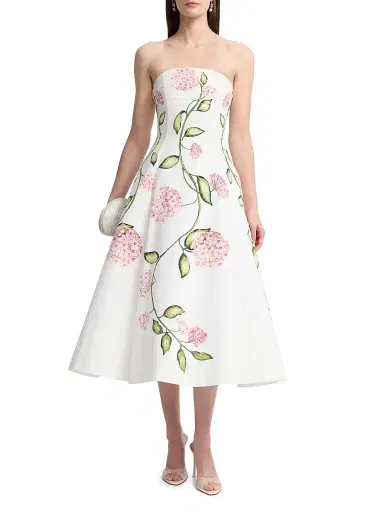 Oscar de la Renta Women's Porcelain Floral Strapless Cocktail Dress - Pink White | Thumbnail 2 Oscar de la Renta Women's Porcelain Floral Strapless Cocktail Dress - Pink White | Thumbnail 2