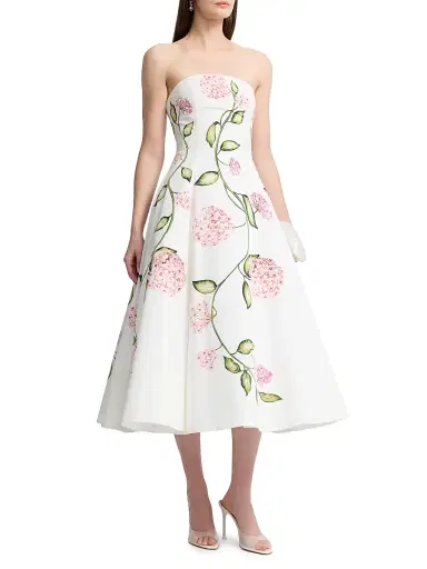 Oscar de la Renta Women's Porcelain Floral Strapless Cocktail Dress - Pink White | Thumbnail 4 Oscar de la Renta Women's Porcelain Floral Strapless Cocktail Dress - Pink White | Thumbnail 4