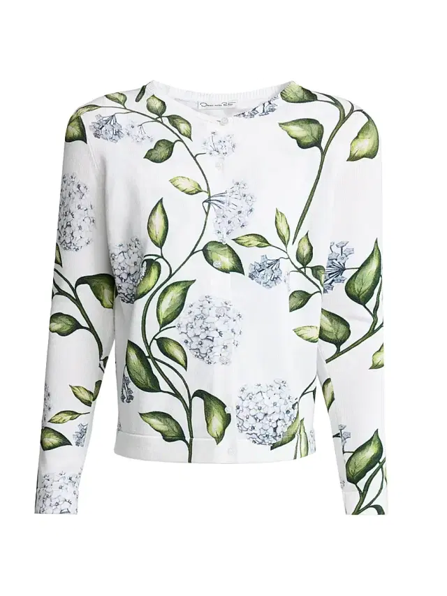 Women's Porcelain Flower Cotton-Blend Cardigan - Denim White