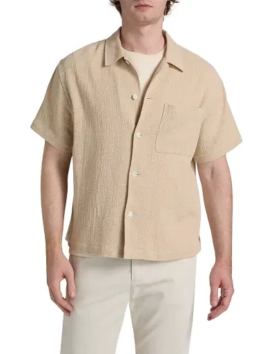 Frame Men's Open Weave Short-Sleeve Button-Front Shirt - Light Stone - Size XXL | Thumbnail 3