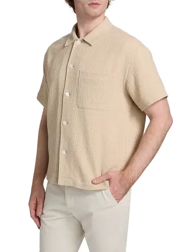 Frame Men's Open Weave Short-Sleeve Button-Front Shirt - Light Stone - Size XXL | Thumbnail 4