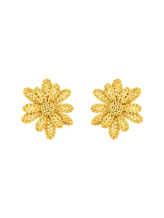 Women's  Woven Flower Raffia Stud Earrings - Yellow