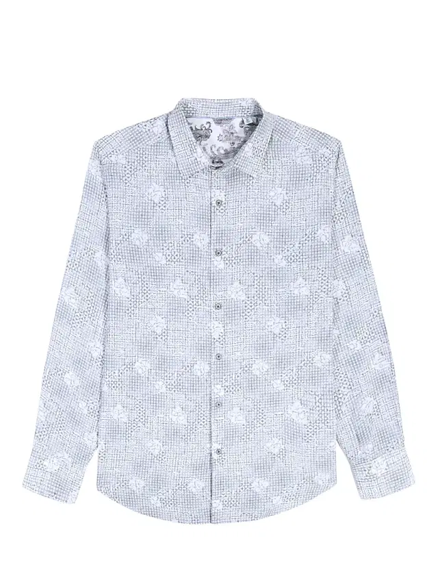 Men's Norfolk Printed Button-Front Shirt - Light Blue