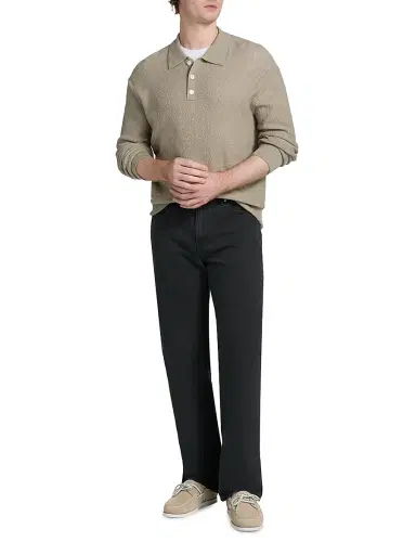 FRAME Men's Textured Wool Long-Sleeve Polo Sweater - Warm Grey | Thumbnail 2