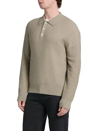 FRAME Men's Textured Wool Long-Sleeve Polo Sweater - Warm Grey | Thumbnail 4