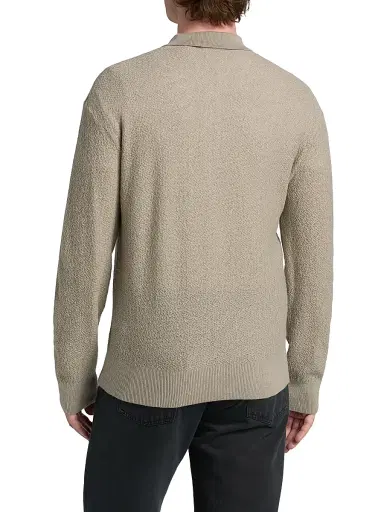 FRAME Men's Textured Wool Long-Sleeve Polo Sweater - Warm Grey | Thumbnail 5