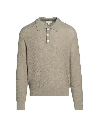 FRAME Men's Textured Wool Long-Sleeve Polo Sweater - Warm Grey | Thumbnail 1
