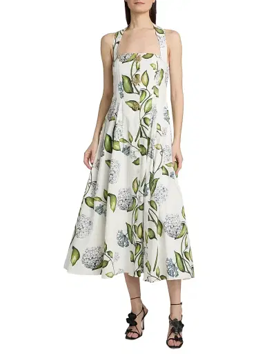 Oscar de la Renta Women's Cyclamen Silk Halterneck Midi-Dress - Denim White | Thumbnail 3 Oscar de la Renta Women's Cyclamen Silk Halterneck Midi-Dress - Denim White | Thumbnail 3