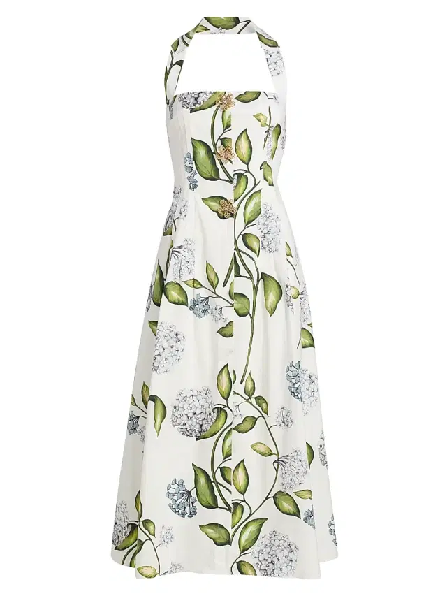 Women's Cyclamen Silk Halterneck Midi-Dress - Denim White