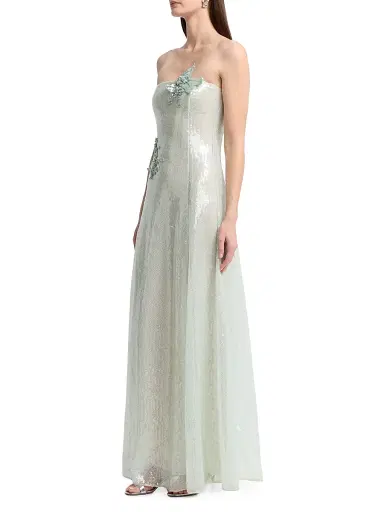 Oscar de la Renta Women's Appliqué Sequined Strapless Gown - Frosted Mint | Thumbnail 4 Oscar de la Renta Women's Appliqué Sequined Strapless Gown - Frosted Mint | Thumbnail 4