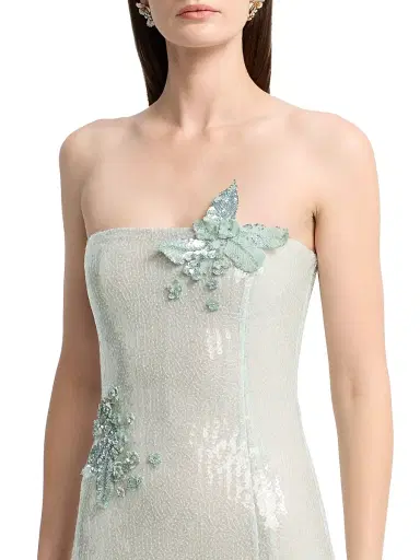 Oscar de la Renta Women's Appliqué Sequined Strapless Gown - Frosted Mint | Thumbnail 6 Oscar de la Renta Women's Appliqué Sequined Strapless Gown - Frosted Mint | Thumbnail 6