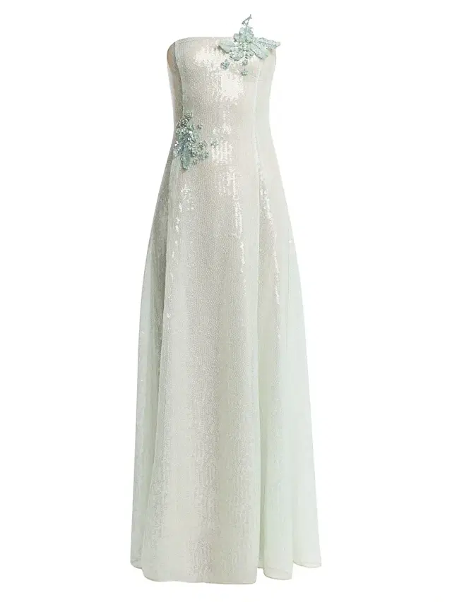 Women's Appliqué Sequined Strapless Gown - Frosted Mint