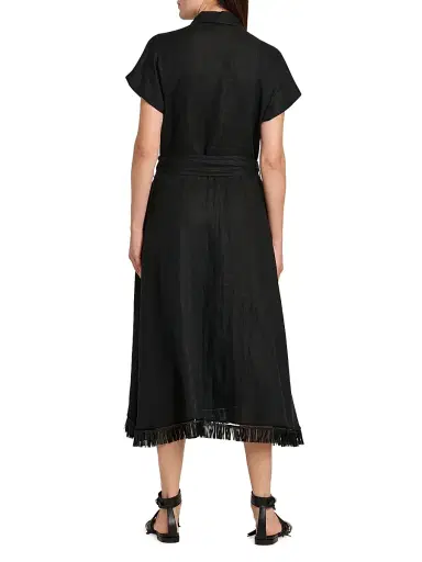 Kiton Women's Linen Tie-Waist Midi-Shirtdress - Black | Thumbnail 5