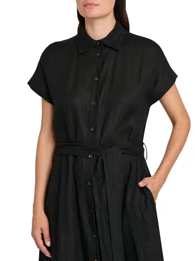 Kiton Women's Linen Tie-Waist Midi-Shirtdress - Black | Thumbnail 6