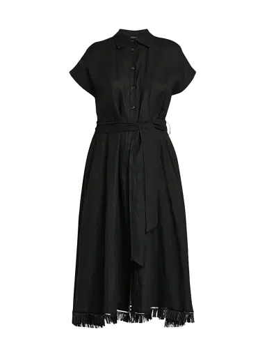 Kiton Women's Linen Tie-Waist Midi-Shirtdress - Black | Thumbnail 1