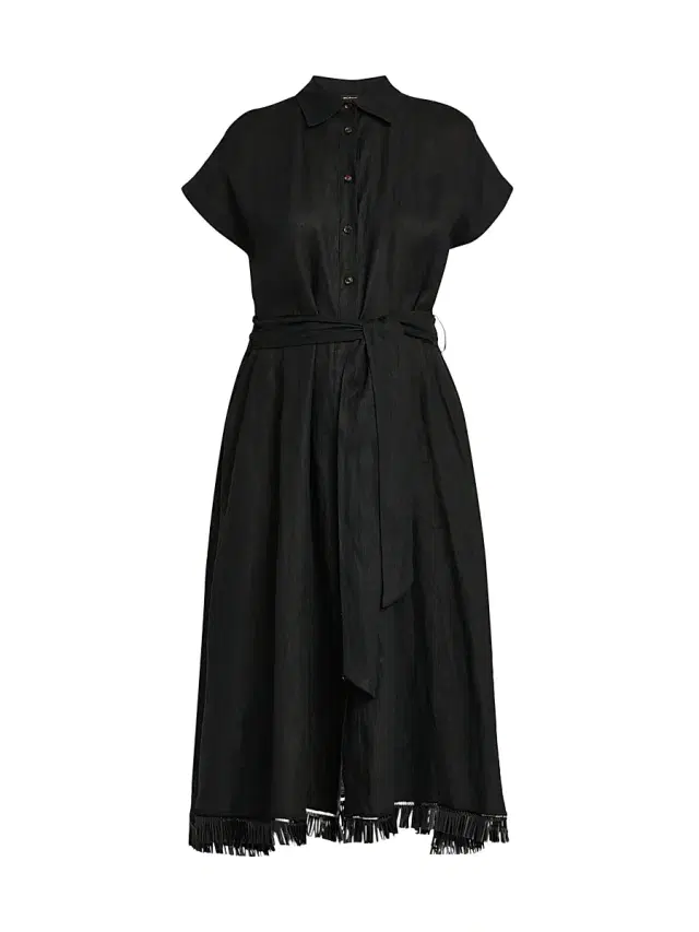 Kiton Women's Linen Tie-Waist Midi-Shirtdress - Black