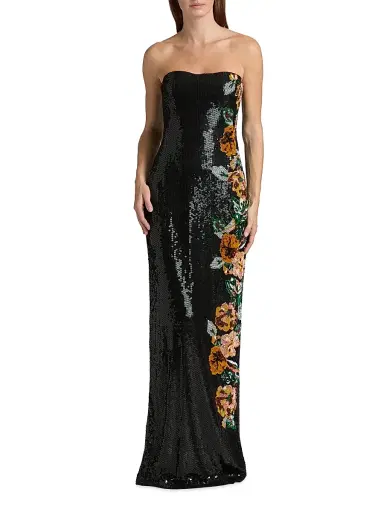 Atelier Prabal Gurung Women's Shalom Floral Sequined Strapless Gown - Black Multi - Size 6 | Thumbnail 2
