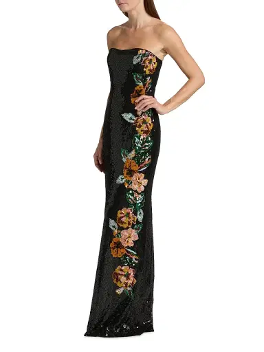 Atelier Prabal Gurung Women's Shalom Floral Sequined Strapless Gown - Black Multi - Size 6 | Thumbnail 3