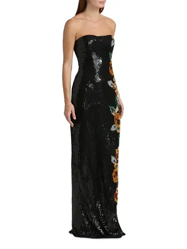 Atelier Prabal Gurung Women's Shalom Floral Sequined Strapless Gown - Black Multi - Size 6 | Thumbnail 4